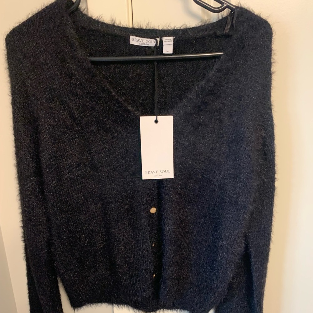 Brave Soul NWT Black Cardigan with gold buttons UK Size L